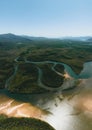 Aerial view of Mangroves in Hinchinbrook National Park. Mountains, rivers and Ramsay Bay Beach along the Thorsborne Royalty Free Stock Photo