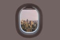 Aerial view of Manhattan downtown from airplane window. New york city. USA Royalty Free Stock Photo