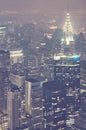Aerial view of Manhattan at hazy night, color toning applied, New York City, USA Royalty Free Stock Photo