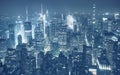 Aerial view of Manhattan at hazy night, color toning applied, New York City, USA Royalty Free Stock Photo