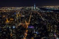 Aerial View of Manhattan and Jersey City. Famous New York City Skyline. at Night Royalty Free Stock Photo
