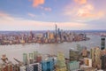 Aerial view of Manhattan skyline at sunset, New York City Royalty Free Stock Photo