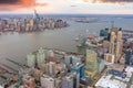 Aerial view of Manhattan skyline at sunset, New York City Royalty Free Stock Photo