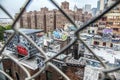 Aerial view of Manhattan rooftops painted with colorful graffiti