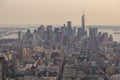 Aerial view of Manhattan skyline in the evening summer.