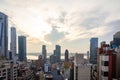 Aerial view of Manhattan skyscrapers, New York city, cloudy spring afternoon Royalty Free Stock Photo