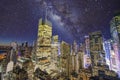 Aerial view of Manhattan Skyscrapers under a starry night, New York City - USA Royalty Free Stock Photo
