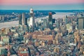 Aerial view of Manhattan West Side skyline along Hudson River at sunset. Hudson Yards on the background Royalty Free Stock Photo