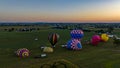 Aerial View on Two Hot Air Balloons Launching, in the Early Morning, From a Field in Rural America