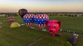 Aerial View on Two Hot Air Balloons Launching, in the Early Morning, From a Field in Rural America