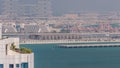 Aerial view of many luxury villas and hotels on the Palm Jumeirah island in Dubai timelapse. UAE Royalty Free Stock Photo