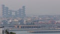 Aerial view of many luxury villas and hotels on the Palm Jumeirah island in Dubai timelapse. UAE Royalty Free Stock Photo