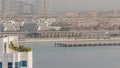 Aerial view of many luxury villas and hotels on the Palm Jumeirah island in Dubai timelapse. UAE Royalty Free Stock Photo