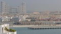 Aerial view of many luxury villas and hotels on the Palm Jumeirah island in Dubai timelapse. UAE Royalty Free Stock Photo