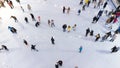 Aerial View many people skating on open-air ice rink winter. New Year Christmas