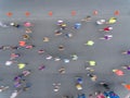 Aerial view of marathon runners on the road