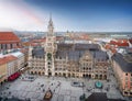 Aerial view of Marienplatz Square and New Town Hall Neues Rathaus at sunset - Munich, Bavaria, Germany Royalty Free Stock Photo
