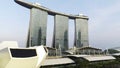 Aerial view of Marina Bay Sands Singapore. Shot. Aerial view of Singapore City Skyline with Marina Bay Sands