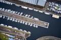 Aerial view of Marina with boats and yachts from above in row and pontoon Royalty Free Stock Photo