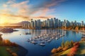 Aerial view of a marina in the city of Vancouver, Canada, Beautiful view of downtown Vancouver skyline, British Columbia, Canada, Royalty Free Stock Photo