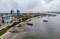 Aerial view on marina of Dar es Salaam city in Tanzania in cloudy weather Royalty Free Stock Photo