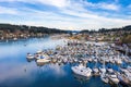 Aerial view of a marina in Gig Harbor Royalty Free Stock Photo