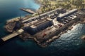 aerial view of marine current power plant construction Royalty Free Stock Photo