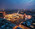 Aerial view of the Market Square in Krakow, Poland at night Royalty Free Stock Photo