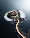 Aerial view of the marvelous Sumeru temple guarded by a giant fish