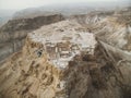 Aerial view of Masada fortress area, ancient fortification in the Southern District of Israel situated on top of isolated rock Royalty Free Stock Photo