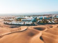 Aerial view of the Maspalomas dunes on the Gran Canaria island. Royalty Free Stock Photo