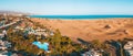 Aerial view of the Maspalomas dunes on the Gran Canaria island.