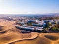 Aerial view of the Maspalomas dunes on the Gran Canaria island. Royalty Free Stock Photo