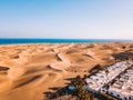 Aerial view of the Maspalomas dunes on the Gran Canaria island. Royalty Free Stock Photo