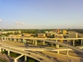 Top view massive highway intersection, stack interchange