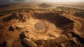 aerial view of a massive sand deep pit in the desert created by generative AI