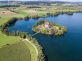 Aerial view of the Mauern Lake with an old, little castle on the small island, Royalty Free Stock Photo