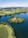 Aerial view of the Mauern Lake with an old, little castle on the small island Royalty Free Stock Photo
