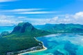 Aerial view of Mauritius island panorama and famous Le Morne Brabant mountain, beautiful blue lagoon and underwater waterfall Royalty Free Stock Photo