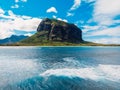 Aerial view of Mauritius island panorama and Le Morne Brabant mountain and lagoon Royalty Free Stock Photo