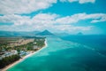 Aerial view of Mauritius with mountains on background, travel concept Royalty Free Stock Photo