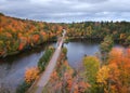 McClure storage basin with old 510 bridge surrounded by fall foliage