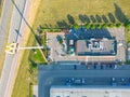 Aerial view, McDonald\'s sign close to highway, near Warsaw