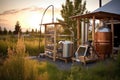 aerial view of mead making setup at a picturesque picnic spot