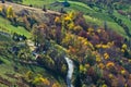 Aerial view of meadows and rolling hills in autumn, Bobija mountain Royalty Free Stock Photo