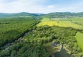 Aerial view of meadows with rows of trees, Budmerice, Slovakia Royalty Free Stock Photo