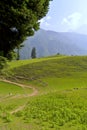 Aerial view of meadows and trekking route in Sonamarg Sonmarg, in the Kashmir Valley, India