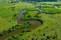 Aerial view of meander of the Wieprz river near Krasnystaw in Poland