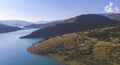 Aerial view of meandering Zavoj Lake