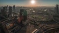 Aerial view of media city and al barsha heights district area night to day timelapse from Dubai marina. Royalty Free Stock Photo